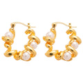 Twisted Open Hoop Earrings with Pearl Accents Statement Jewelry view 5