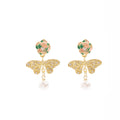 Gold and Silver Rose Butterfly Pearl Look Earrings view 5
