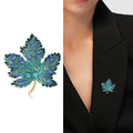 Crystal Maple Leaf Brooch in Green Blue and Orange view 2