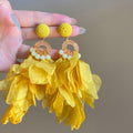 Layered Fabric Petal Earrings in Three Colors with Polished Metal Details view 7