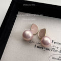 Pink Enamel Geometric Plate Large Pink Pearl Studs view 4