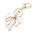 Pearl Bow Keychain with Crystal Center and Gold Tone Hardware view 5