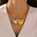 Snake Chain Necklace Molten Puffy Heart Pendant Two Tones view 3