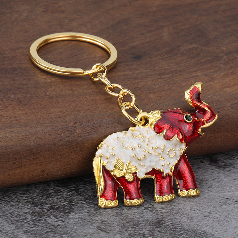 Enamel Elephant Metal Keychain Cute Car Key Ring and Women's Bag Charm