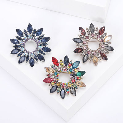 open-center crystal wreath brooch shown from the front