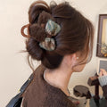 Brown Fuzzy Bow Petal Hair Claw With Blue And Brown Patterned Loops view 6
