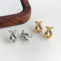 Ribbed Cross Metal Stud Earrings Silver Gold Finishes view 2