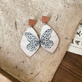 Wooden Butterfly Print Teardrop Statement Stud Earrings view 2