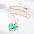 Gold Tone Pearl Edge Heart Resin Evil Eye Pendant Necklaces view 2