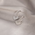 Silver Pave Rhinestone Heart Drop Stud Earrings Pair view 4