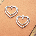 Open Double Heart Alloy Pendant Charm in 4 Finishes view 2