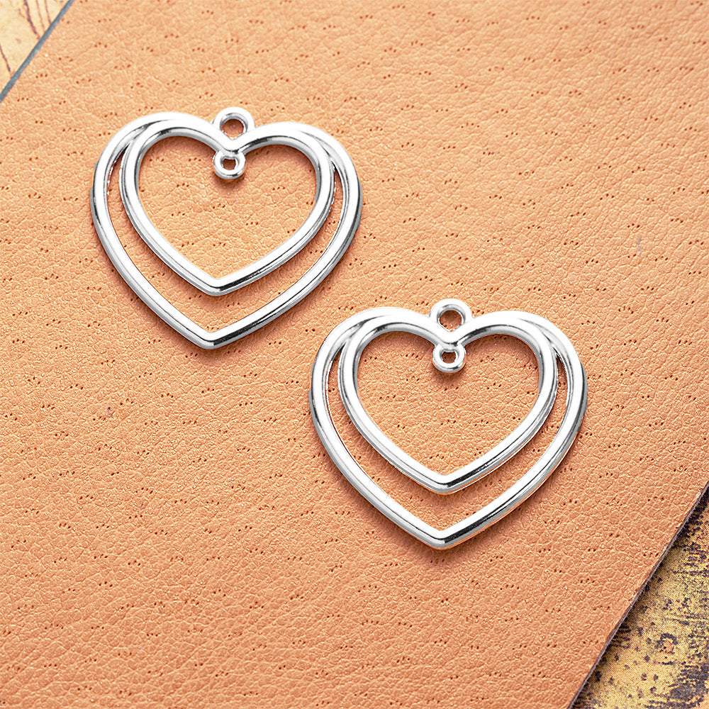 26x25mm Hollow Double Heart Charm Pendant for DIY Jewelry