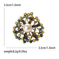 Round Openwork Crystal Flower Brooch With Pearl Center view 7