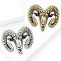 Sculpted Ram Head Brooch in Antique Gold and Silver Tones view 2