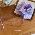 Purple Fabric Lily Hair Clip Pearl Crystal Ribbon Tassels view 4