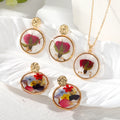 Gold Tone Pressed Flower Resin Necklace and Earring Options view 1
