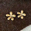 Brushed Five Petal Flower Stud Earrings in Gold and Silver view 6
