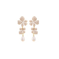 White Double Flower Pearl Look Long Dangle Earrings view 5