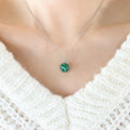 Green Banded Round Stone Bezel Pendant Necklace Gold Steel view 6