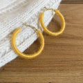 Red Flocked Hoop Earrings With Slim Gold Tone Hooks view 6