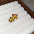 Gold Flower Open Rings Multicolor Gem and Embossed view 6