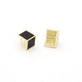 Gold Tone Black Enamel Cube Geometric Stud Earrings view 2