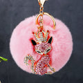 Crowned Jeweled Fox Keychains with Round Faux Fur Pom Poms view 10