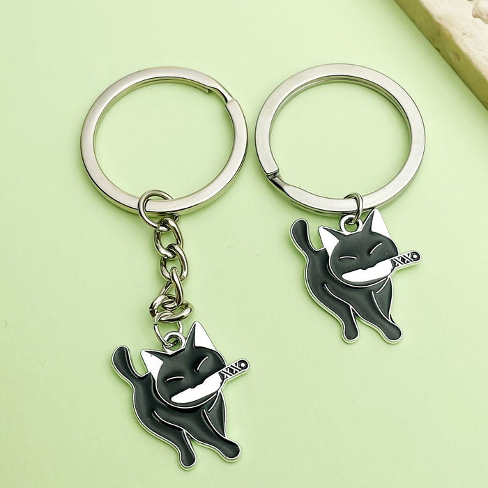 Black Cat Knife Metal Keychains, Split Ring And Lobster Clasp Styles