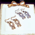 Crystal Ribbon Bow Dangle Earrings in Gold and Silver Tones view 4