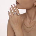 Imitation Pearl Side Zircon Open Ring Stainless Steel view 4