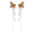 Silver Tone Butterfly and Orange Flower Tassel Clip Earrings view 5