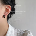 Geometric Stacked Baguette Bar Stud Earrings Clear Black view 2