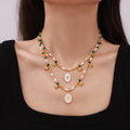 Gold Titanium Steel Star Enamel Pendant Pearl Malachite Necklace view 2