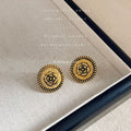 Antique Gold Round Camellia Flower Rope Edge Stud Earrings view 4