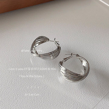 Silver Tone Multi Wire Wrapped Round Hoop Earrings For Women