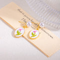 Pearl Look Oval Tulip Picture Dangle Stud Earrings view 1