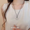 Black Cord Silver Openwork Flower Pendant Necklace view 3