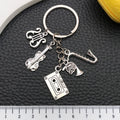 Silver Tone Saxophone Cassette and Microphone Keychain view 3
