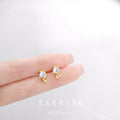 Gold Tone Clear Stone Tiny Fish Stud Earrings With Leaf Tail view 2