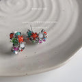 Silver C Hoop Multicolor Glass Flower Cluster Earrings view 4