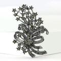Gunmetal Crystal Bow and Floral Spray Statement Brooch view 2