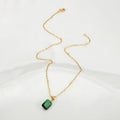 Gold Green Emerald Cut Rectangle Pendant Necklace Alloy view 4