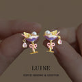 Gold Tone Purple Cocktail Glass And Color Stone Stud Earrings view 6