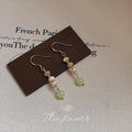 Gold Hook Beaded Drop Earrings Cream Shell Green Bead view 3