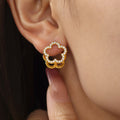 Flower Double Sided Zircon Clip Earrings Gold Steel view 4
