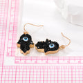 Gold Tone Black and White Druzy Hamsa Blue Evil Eye Hook Earrings view 4