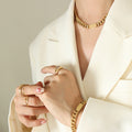 Cuban Link ID Plate Necklace Bracelet Set Gold Steel view 4