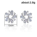 Silver Tone Radial Baguette Stone Cluster Stud Earrings view 5