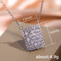 Silver Tone Rectangular Pavé Crystal Pendant Necklace view 4