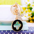 Jeweled Four-Leaf Clover Keychain with White Enamel Disc view 2